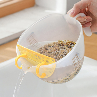 家用洗米筛米盆小孔过滤网沥水篮带刻度筛米神器量杯烘焙打蛋碗