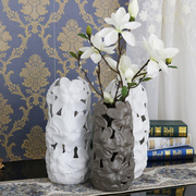 厂创意镂空家居陶瓷花瓶工艺品 现代客厅桌子装饰品 陶瓷摆设品促