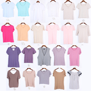 vintage古着修身短款上衣棉质纯色文艺学院少女粉紫色系短袖T恤26