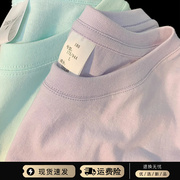 vintage潮牌浅紫色纯棉短袖，t恤女学生夏装，纯色盐系宽松打底衫上衣