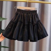 女童春秋季2025洋气半身裙JK新款儿童百褶小黑裙大童防走光短裙子