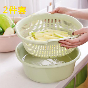洗菜盆塑料双层沥水篮子，漏盆米神器菜蓝菜盆家用厨房洗水果盘