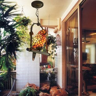 欧式古典阳台入户花园酒吧鹦鹉，个性灯咖啡店过道装饰玻璃艺术吊灯