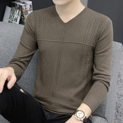 男士毛衣v领秋季韩版潮流青年，薄款打底衫上衣修身纯色，针织长袖t恤