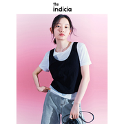 indicia标记夏季女装假两件套装，t恤休闲短袖，上衣女时尚品质