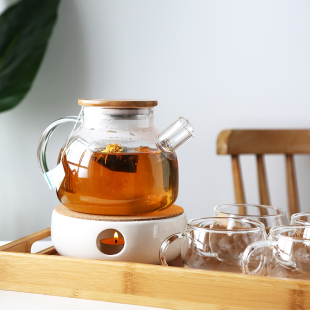 欧式田园水果茶壶玻璃水壶，养生花茶壶蜡烛，加热底座下午茶具套装