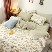 简约小清新韩式卡通全棉四件套床上用品，双人纯q棉被套床单床笠床