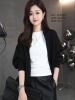 韩版休闲卫衣网红短款黑色，长袖外套女圆领开衫气质蝙蝠袖上衣