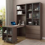 北欧书台书柜一体组合简约转角电脑桌，家用书桌伸缩书房家具套装