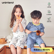 unifriend韩国23年夏季儿童卡通睡衣宝宝家居服竹节棉七分款