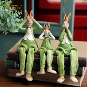 欧美可爱三不兔子吊脚娃娃，卡通动物幸福一家三口家居装饰摆件