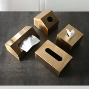 北欧风黄铜色金属纸巾盒客厅茶几长方形抽纸盒桌面餐巾纸收纳盒