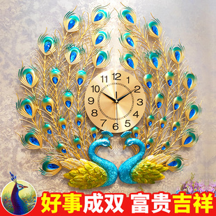 孔雀挂钟客厅家用时尚创意钟表，静音大气壁钟欧式石英钟时钟挂墙表