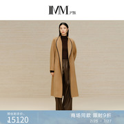 IMM尹默女装冬季真皮包边长款大衣高级100%骆驼绒立领大衣