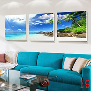 客厅装饰画沙发背景壁画水晶，无框挂画海景墙画海边风景，大海三联画