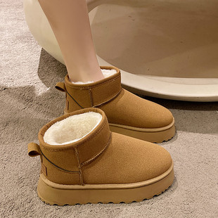 加绒雪地靴女外穿厚底，2024年冬季皮毛一体，短筒靴加厚防滑棉鞋