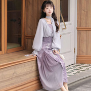 原创设计葡萄庄园中国风女装汉元素上衣半裙套装8818
