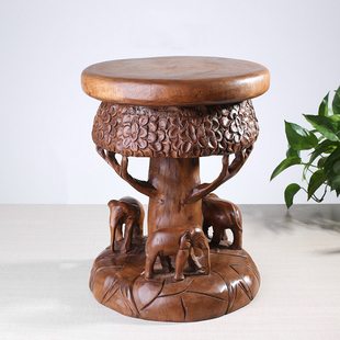 泰国实木大象凳子创意动物换鞋凳，家用墩子凳茶几花架花凳木雕凳子