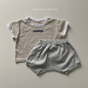 韩国进口婴儿纯棉百搭极简短袖T恤 字母撞色圆领休闲打底衫
