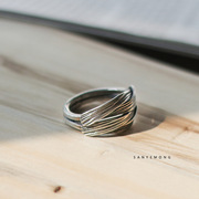 DAMAI 原创设计重叠拥抱高级感戒指泰国清迈手工男潮食指环