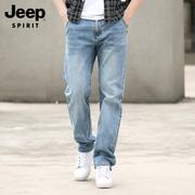 jeep吉普牛仔裤男士春季2024潮牌宽松直筒，弹力大码长裤子男裤
