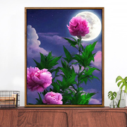 数字油画diy填充牡丹花卉欧式客厅装饰画手绘减压手工填色油彩画