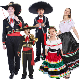 墨西哥风条纹彩色披肩带流苏披风斗篷儿童万圣节六一舞台表演服装
