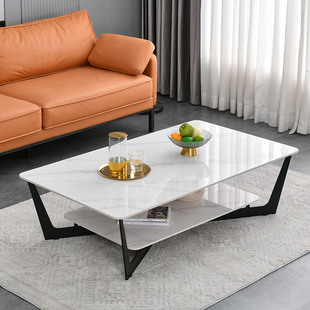 岩板茶几轻奢现代意式极简客厅家用设计师沙发茶几双层长方形茶桌