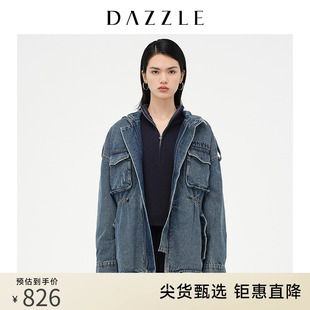 DAZZLE地素奥莱 立领工装风抽绳牛仔棉服外套女2D4RB071S