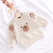女童洋气毛衣加绒加厚1-3岁男宝宝圆领针织衫，6月婴儿套头打底冬装