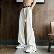 美式高街vibe裤子痞帅高级感白色微喇牛仔裤男款，直筒阔腿拖地长裤