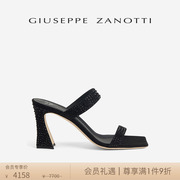 Giuseppe ZanottiGZ女士FW23秋冬水钻方头马蹄跟高跟鞋凉鞋