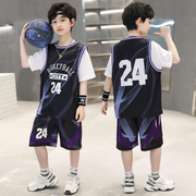 儿童篮球服套装男童小学生假两件24号科比球衣男孩运动速干训练服