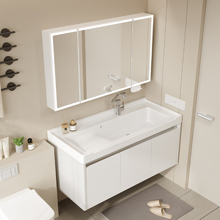 圆角浴室柜组合加厚铝蜂窝卫生间，美妆镜陶瓷洗手盆带搓衣板水池