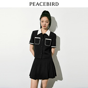太平鸟短袖小香风外套，女薄款2023夏装黑色气质，短款高级感上衣奥莱