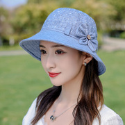 韩版帽子女盆帽中老年春夏时尚百搭遮脸太阳帽妈妈可折叠遮阳布帽
