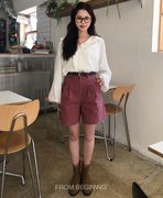 韩国东大门 2024春装小众少女复古玫瑰色高腰直筒休闲短裤BG