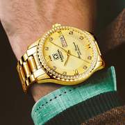 嘉年华水钻金手表(金手表)机械，男表罗马刻度双历夜光时尚商务男女腕表
