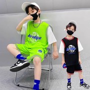 儿童篮球服套装男童大童小学生小孩假两件速干训练服运动比赛球衣