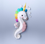 欧美创意3D纸模壁挂白色海马独角兽纸DIY材料纸挂件手工制作