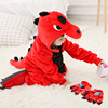 红恐龙儿童卡通动物连体睡衣，套装秋冬款，如厕版男女孩宝宝家居服