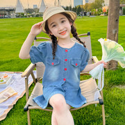 女童牛仔套装夏季2024儿童女宝宝夏装洋气炸街短袖两件套童装