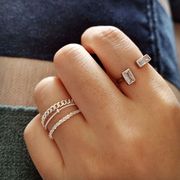 星光戒指可调节高级设计感冷淡风叠戴S925纯银指环中指食指戒