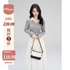 一颗小野莓韩版时尚休闲气质通勤显瘦撞色假两件温柔连衣裙女春季