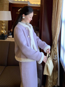 今年御姐气质名媛高级感套装小香风紫色毛呢裙子两件套秋冬装