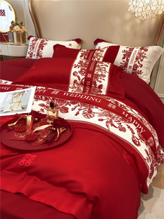 87q印花新婚庆(新婚庆)四件套红色床单，被套喜被结婚床上用品婚嫁婚房