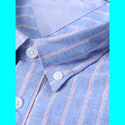 扣尖领短袖衬衣男 75棉25亚麻 蓝色条纹 普洛克23夏 薄款半袖衬衫