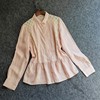 100亚麻春秋季粉色衬衫长袖女士木耳边气质小衫上衣蕾丝拼接