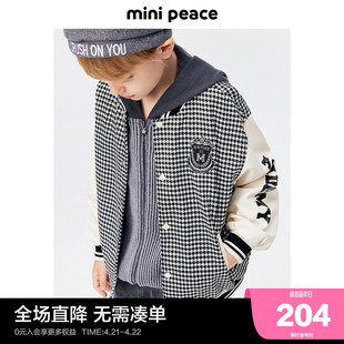 minipeace太平鸟童装男童棒球，夹克复古千鸟格潮酷外套秋冬装