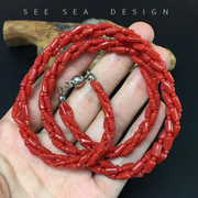 see sea 意大利有机宝石三股编织项链 手工颜色红润 来自里皮